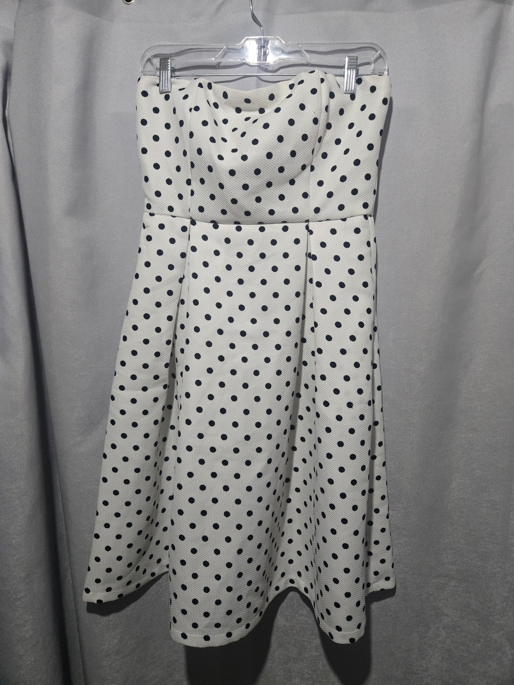Sans Souci White Strapless Polka Dot Dress with Black Dots